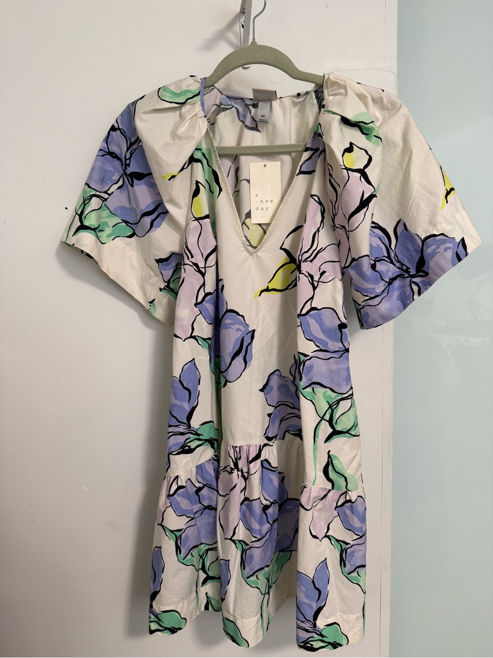 a new day White Floral Maxi Dress with Lavender and Mint Print
